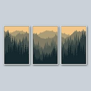 3 Piece Framed Canvas Wall Art for Living Room, Bedroom Forest Landscape Illustration IV Canvas Prints for Home Decoration Ready to Hang - 16"x24"x3 Panels