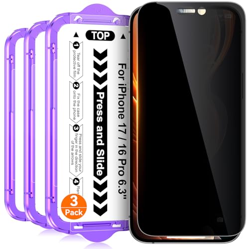 Ksleri 3 Pack Privay Screen Protector with Quick Fit Case for 16 Pro