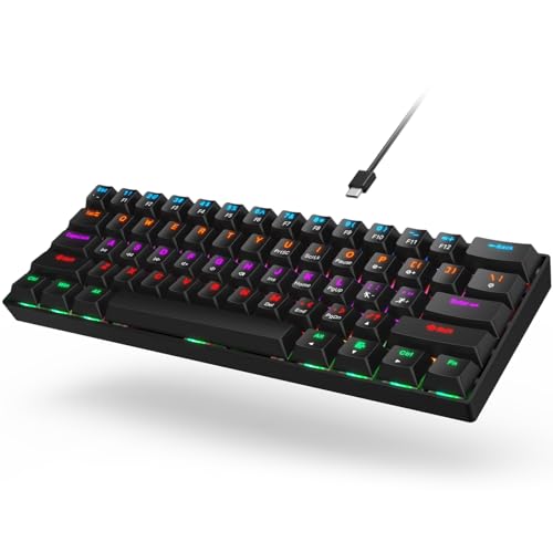 GEODMAER 61 Keys Mechanical Keyboard, LED Backlit Wired Keyboard Orange