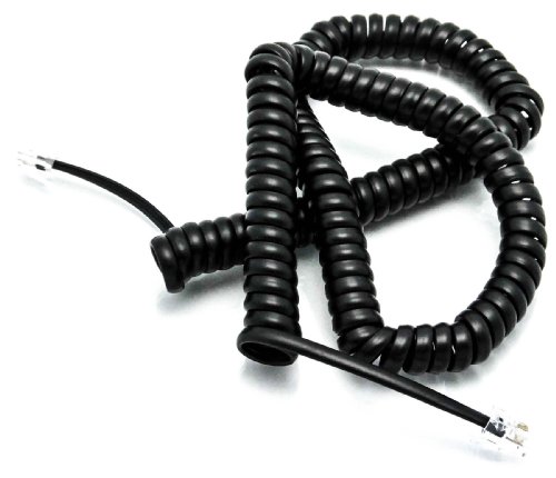 Telephone Cord Handset Curly - Tough Long Lasting And Resilient - Phone Color Black 25ft - 2 Year Replacement Warranty - Works on virtually all Trimline Phones and Princess Telephones - Also Available in 15ft Cord Lengths - Landline Telephone Accessory -