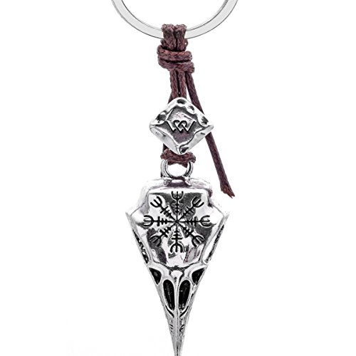 Woogge 3 Colors Viking Keychain Handbag Key Ring Car Key Helm Of Awe Raven skull Pendant (antique silver)