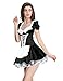 Quesera Women's French Maid Costume Sexy Black Satin Layered Halloween Fancy Dress, Black, US Size Small/Medium (Tag XL)