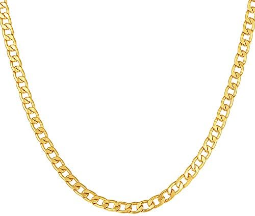 MMTTAO Men Cuban Curb Gold Chain Necklace for Women 5MM Wide 22 Inches Real 18K Gold Plated Hip Hop Men's Punk Jewelry with 18KGP Stamp - 22"/56cm