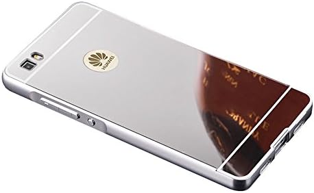 Huawei P8 Lite Case New Luxury Ultra-thin Aluminum Bumper Frame Protective Mirror Design Metal Hard Back Cover (Silver)
