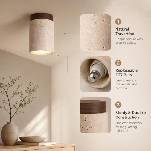 SYSR Lámparas de techo de estilo japonés wabi-sabi,Regulable lampara de techo de piedra natural,12W Retro Luz para recamara de base E27,Para pasillo,dormitorio,Isla de cocina,sala (C)