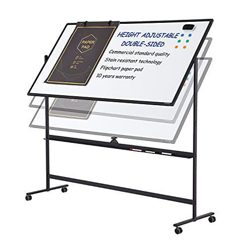 Large Mobile Rolling Whiteboard Adjust 360° 70 x 36 Inches