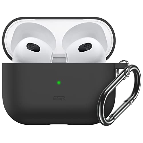 ESR Coque en Silicone Compatible avec AirPods 3 2021, Housse Hybride avec Mousqueton, Supporte la Charge sans Fil, Protection Contre Chute, Compatible avec AirPods 3ème géneration, Noir