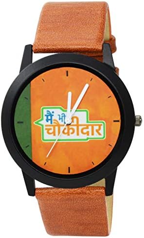 TARQUISH Legend Deal. Analogue Black Dial Brown Strap with Mei Bhi Chowkidaar Campaign Slogan TWB10