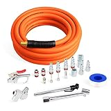 FYPower 3/8 inch x 25 ft Hybrid Air Hose Kit, 20 Pieces Air Compressor Accessories Set, 1/4" NPT Quick Connect Air Fittings, Blow Gun, Chuck, Safety and Tapered Nozzles, Couplings