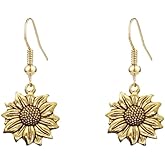 Vintage Gold Sunflower Earrings for Women Sun Flower Dangle Earrings