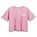 YITAN Women's Fashion Funny Tees Graphic Loose T Shirt Cute Relaxed Split Crop Top Pink Small