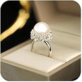 Adjustable 925 Sterling Silver Pearl Ring - 10-12mm Freshwater Cultured Pearl with Floral Open Band - Elegant Minimalist Statement Ring