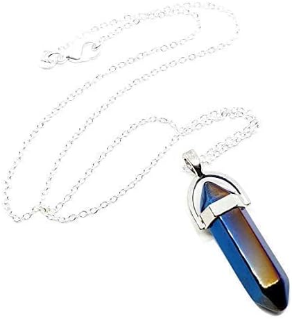 Angel Aura Quartz Stone Metallic Rainbow Pendant Necklace Healing Gemstone Reiki Cord Necklace Jewellery