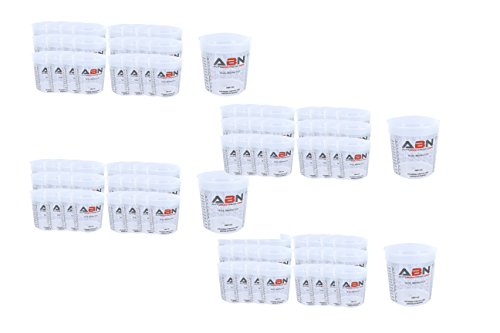 ABN Clear Plastic Mixing Cup 100-Pack 16oz Ounce / 473mL Milliliter Container with Ratios for Paint, Activators, Thinner