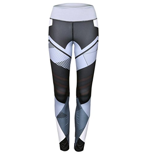 ®GBSELL Women Geometry Print Sports Gym Yoga Workout Athletic Leggings Pants (Gray, M)