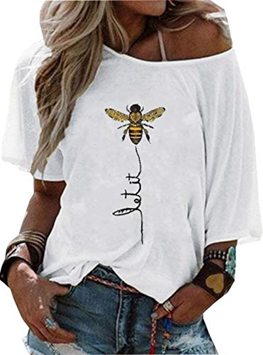 Women-Let-It-Bee-Shirt-Funny-Bee-Graphic-Tee-Off-The-Shoulder-Letter-Print-Casual-T-Shirt-Tops