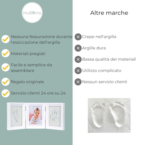 HuBorns Baby Footprints Kit with Clay, Hand and Foot Casting Frame Gift Idea for Birth or Christening Original Keepsake for Boy and Girl (Clay)