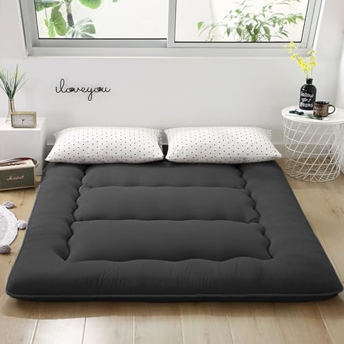 Beauenty Japanese Floor Mattress, Roll Up Quilted Bed Futon Mattress, Thicken Sleeping Pad, Portable Daybed Guest Bed,120 * 200CM Black(Style 2)