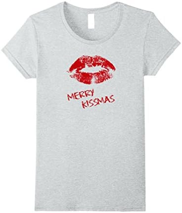 Womens Merry Kissmas Lips Kiss Lipstick Tshirt XL Heather Grey