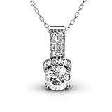 Cate & Chloe Laya Ruler 18k White Gold Swarovski Pendant Necklace, Best Silver Halo Necklace for Women, Special-Occasion-Jewelry, Pave Round-Cut Swarovski Crystals, Chain Necklaces - MSRP $132