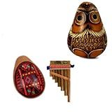 Gourd Owl Carved Maraca, Ocarina & Pan Flute Set Fair Trade Peru Hand Made