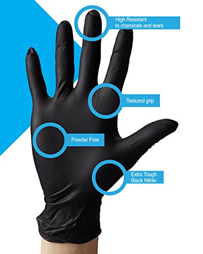 image for AMD Ritmed Extra Tough Thick Black Nitrile Gloves for Heavy Duty Work,