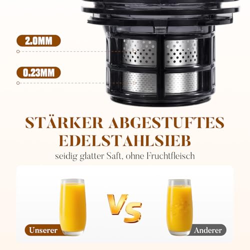 Aculya Life Slow Juicer, Large Opening of 130 mm, 1.9 L Capacity, 250 W, Forward/Reverse, High Yield, Easy to Clean with Brush, Matte Black