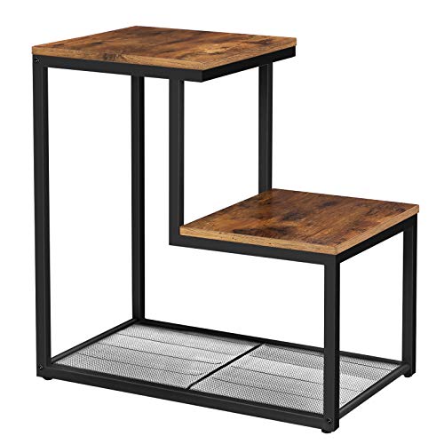 VASAGLE INDESTIC Side Table, Small End Table with 2 Surfaces Arranged in Steps and Mesh Shelf, Nightstand, Living Room, Metal, Industrial Design, Rustic Brown ULET60BX