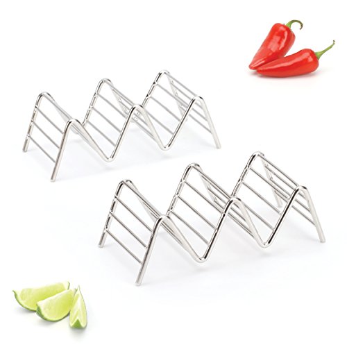 Taco Holder Stand - Chrome Finish - Premium 18/8 Stainless Steel - Holds 2 or 3 Hard Soft Tacos - Five Styles Available - Set of 2 Racks by 2lbDepot - Thumbnail 2