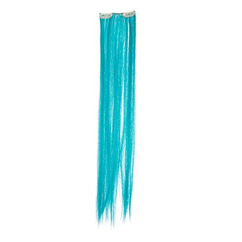 SWACC 7 Pcs Full Head Party Highlights Clip on in Hair Extensions Colored Hair Streak Synthetic Hairpieces (22-Inch Straight, Teal Blue)