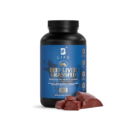 Hígado Vacuno de Res de Nueva Zelanda alimentada con pasto 180 Cápsulas 1400 mg por porción. Ingredientes 100% Naturales. Beef Liver Grassfed B Life.