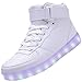 Odema Women Men High Top USB Charging LED Sport Shoes Flashing Sneakers, White, 7.5 B(M) US