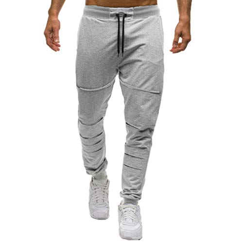 Elogoog-Men Running Training Jogger Pants Ripped Tapered Fit Gym