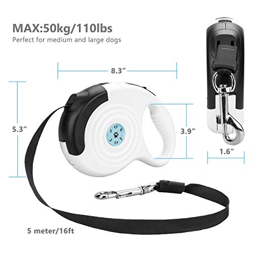 JOEJOY Retractable Dog Leash, 360° Tangle-Free, Anti-Slip Handle, Heavy Duty, Strong & Durable Pet Running Leash-16ft for Medium Large Big Dogs up to 110lbs, One-Handed Brake, Pause - Thumbnail 5