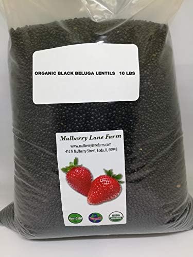 Black Beluga Lentils 10 Pounds, Whole, USDA Certified Organic,, Non-GMO Bulk