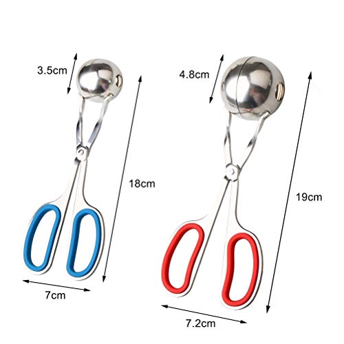 Color Scissor 2 Pcs Meat Baller, Stainless Steel Cake Pop Ice Tongs Meatball Maker with Rubber Grips