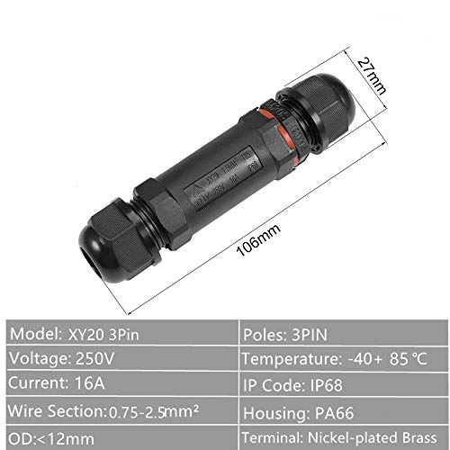 Kabelverbinder Wasserdicht IP68 3-Polig für Ø1-13 mm Kabeldurchmesser,2 Stück Verteilerdose Außen Erdkabel Abzweigdose… – Bild 7