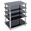 Audio-Video Media Stand with 5-Tier Tempered Glass Shelves, Modern AV Cabinet with Ample Storage for Entertainment…
