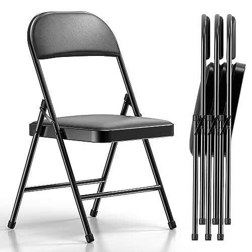 Nazhura Folding Chairs with Padded Vinyl Cushion Chairs with Comfortable Cushion and