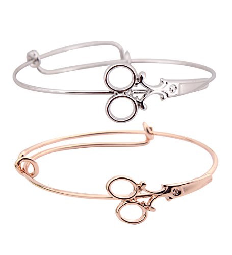 Minimalist Shears Scissor Bangle Stacking Adjustable Wire Bracelet for Hairdresser