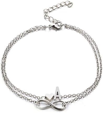Phoenix B2C UK 1 Pcs Heart & Alphabet Anklet Chain Silver A Alloy Women Ankle Bracelet Infinite Symbol Barefoot Sandal Beach Foot Jewelry by SamGreatWorld