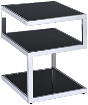 ComfortScape Alyea End Table, Black Glass &amp; Chrome