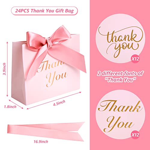 VGOODALL 24PCS Small Thank You Gift Bags, Mini Party Favor Bags Pink Candy Bags Treat Boxes Paper Gift Bags with Bow Ribbon for Wedding Valentine\'s Day Bridal Baby Shower Birthday Party