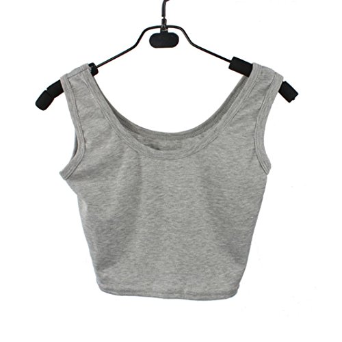 FUNIC Women Tight Crop Tops T-Shirt, Skinny O-Neck T-Shirts Sports Dance Short Vest (Small, Gray)