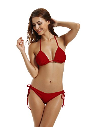 zeraca Women's String Triangle Bikini Bathing Suits (XS2, Dark Red)