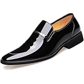 Men's Tuxedo Dress Shoes Formal Classic Faux Patent Leather Oxfords Business Wedding Derby Shoe for Men Cap Toe Wingtip Black Burgundy