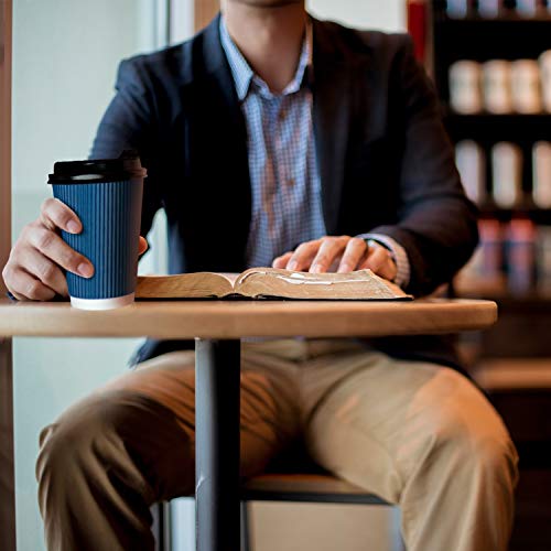 100 Pack 12oz Paper Coffee Cups With Lids Disposable To Go Hot Beverages Blue Coffee Cups for Party by Bulex