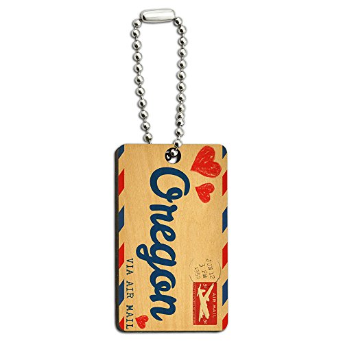 Air Mail Postcard Love for Oregon Wood Wooden Rectangle Key Chain