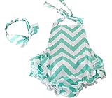 Wave Cotton Floral Ruffles Baby Girl Costumes Rompers Dress With Headband (6-12 Month,Green)