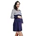 Women Striped Patchwork Nursing Midi Dress,Crytech Maternity Double Layer Round Neck Side Ruched Pregnancy Sleepwear Nightgown for Breastfeeding Convertible Hospital Delivery Gown (Small, Navy)thumb 4